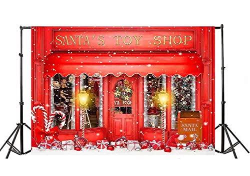 Haosphoto Santa's Toy Shop Backdrop for Photography 7X5FT Heavy Snow Backdrops Candy Cane Gifts Snowflakes Xmas Background for Kids Merry Christmas and Happy New Year Photo Studio Props Vinyl HS903 - Image 2