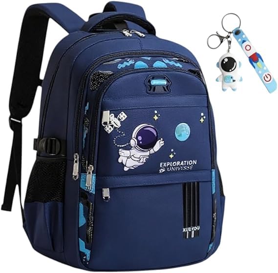 Mochila Escolar Ortopédica Infantil, Design Astronauta, resistente à água, para crianças de 7-13 Anos (AZUL)
