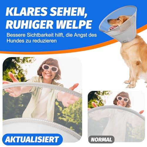 Supet Hundekegelhalsband mit weichem Polster, transparentes Elizabeth-Genesungshalsband für Hunde, um das Lecken nach Operationen, Kastration und Verletzungen zu stoppen(Grey-XS)