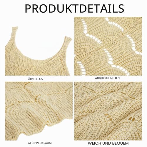 Saodimallsu Damen Ärmellos Sommerkleid Crochet Boho Strand Beige S – Ansicht 5