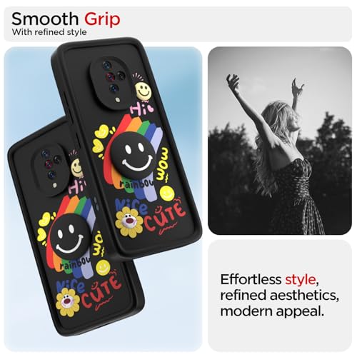 Image of Pikkme Back Cover for Vivo S1 Pro | Soft Silicone| Cute Rainbow Smile & 3D Cartoon Flower Design | Shockproof Raised Camera Protection Bumper Case (Black)
