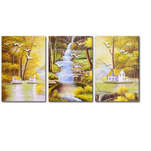 Peinture pastorale moderne wapiti et oiseaux 50x70cm pour décoration murale