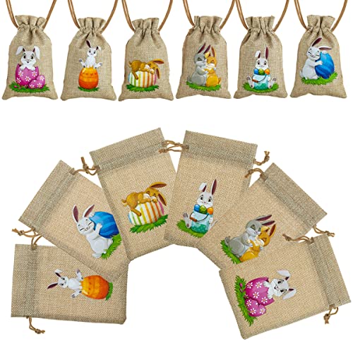 Artlymers 24 Pack Easter Burlap Bags, Bunny Burlap Gift Bags With Drawstring, Linen Jute Goody Gift Bags For Easter Gift Wrapping Kids Party Favor Supply #TOP4