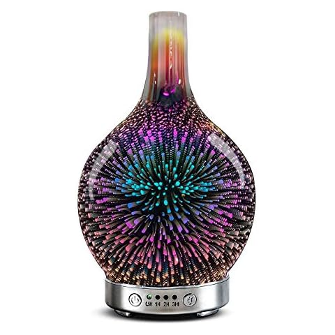 Essential oil diffuser 120ml 3D glass fireworks ultrasonic aromatherapy cold fog humidifier without water automatic closing protection 7 color LED lamp for office and home Yoga Cover