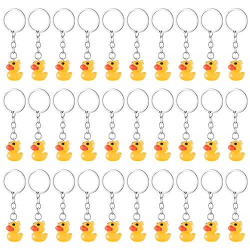 Haooryx Lot de 30 porte-clés de canard jaune en plastique pour fête - Jolies chaînes de canard 3D - Mini pendentif Ducky - Accessoire cadeau de fête - Pour enfants garçons et filles, jaune Cover