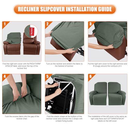 Image of VANSOFY Recliner Cover, 2-Pieces Stretch Reclining Couch Cover with Pockets Loveseat Sofa Slipcovers Soft Washable Furniture Protector for Dogs Cats(Bean Green)