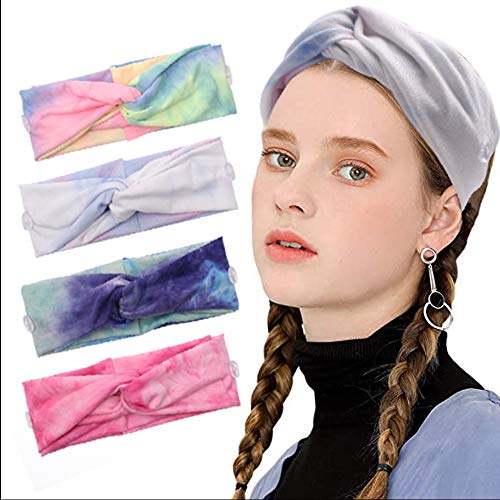 Yanjie Boho Button Headband for Mask Holder Tie Dye For Nurse/Women/Men 4 Package Headwrap for Girls(Tie Dye)