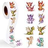 Qeeenar 1 Roll Dragon Animal Stickers Decal Reward Cute Office Supplies Incentives Animals Sticker Christmas Party Favor, 500 Pcs Each Roll