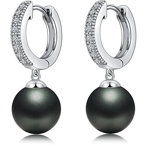 Pendientes Perlas Pendientes Perlas Negras Pendientes Perlas Imitación Negras para Mujer, Pendientes Gota Perlas Negras,Pendientes Aro Perlas Imitación Negras Plata Esterlina, Pendientes Colgantes Cover