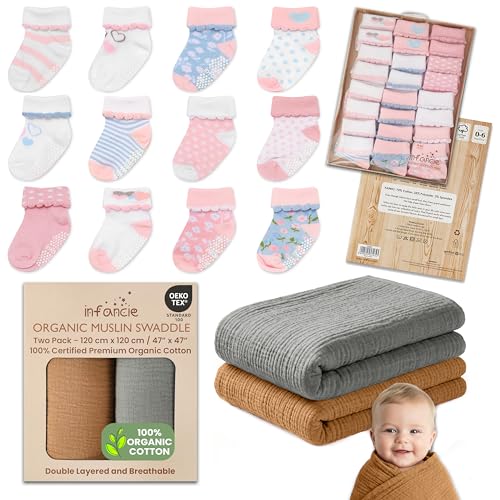 Non-Slip Baby Socks Baby Blanket Bundle – Essential Cotton Comfort for Moms & Babies