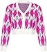 Donne Ritagliate Cardigan Scollo A V Maglione Y2k Moda Estetica Vestiti Maglia Top Casual Vintage Pullover Jumper (Colore: Rosa griglia, Taglia : M)