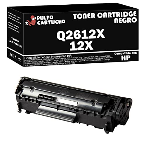 Pulpo Cartucho   Toner Q2612X Negro Compatible con HP Q2612X / Ref. 12X   Valido para Impresoras Laserjet 1010, 1012, 1015, 1018, 1020, 1022, 3000, 3015, 3020, 3030, 3050, 3052, 3055, M1005, M1319