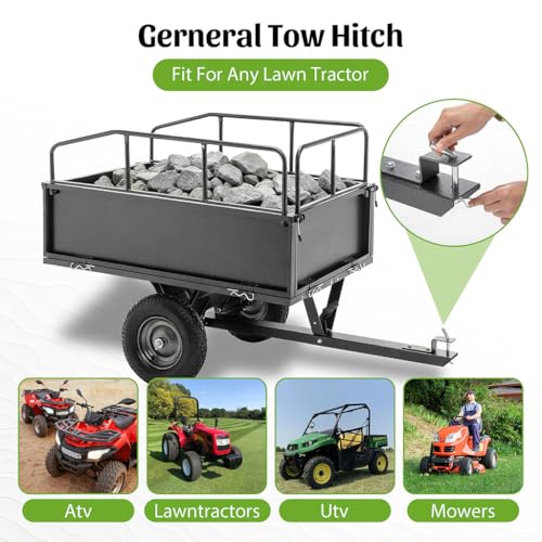 Carretilla remolque volquete de acero resistente de 17 pies cúbicos, 600 lb de capacidad, ruedas neumáticas de 15 pulgadas, marco reforzado para ATV, UTV, tractor de césped y jardinería miniatura 7