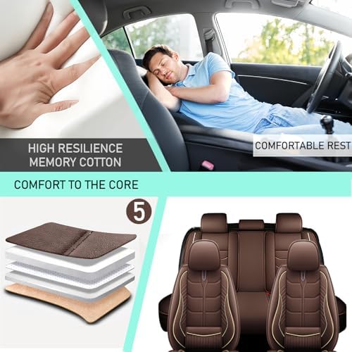 Car Seat Covers Fit for Ford F-150 2003-2024,5 Car Seat Cover,No-Slip Waterproof Breathable Faux Leather Automotive Seat Covers Auto Interior Covers(Standard 5 Seats,Coffee) — view 6