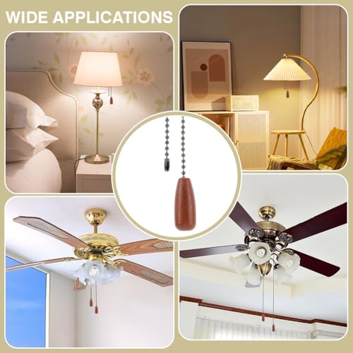 Image of CRASPIRE 4Pcs Ceiling Fan Pull Chain Lighting Lamp Extender Walnut Wood Charm Pendant Boho Adjustable Decorative 12.6in Extension Connector Ball Bead Cord Replacement Hanging Ornaments