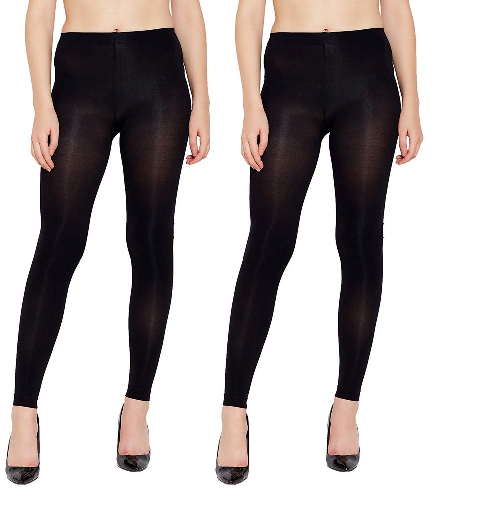 Women's | Girls| Pack of 2 Combo Ladies Footless Pantyhose, Women's Leggings Tights - Black (Pack of 2_Free Size)-image-8