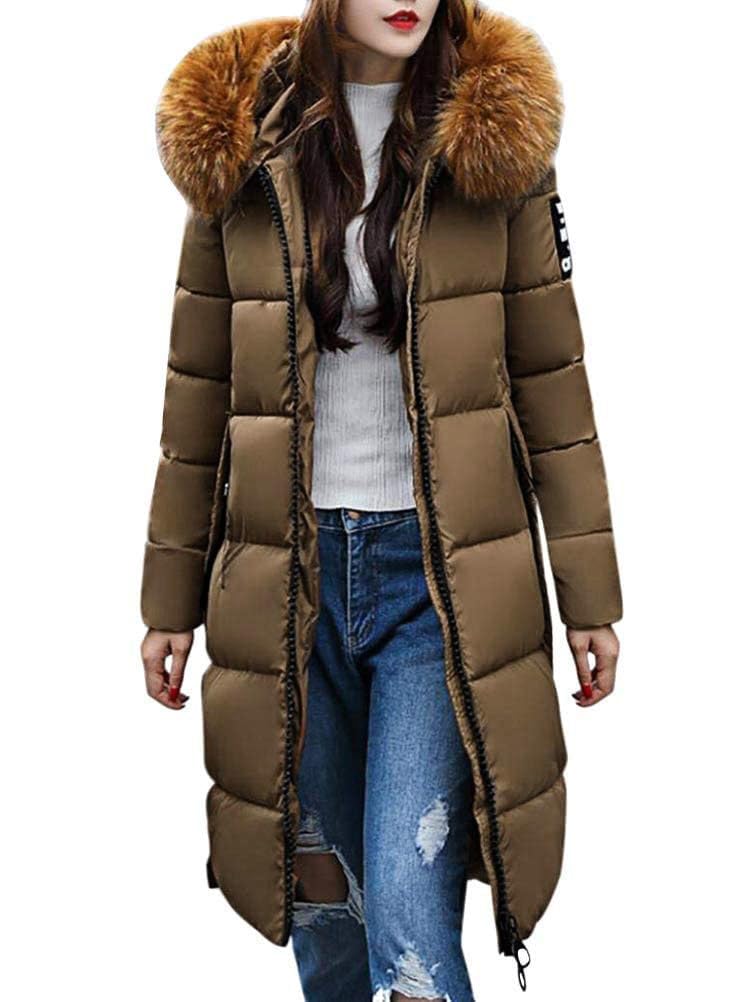 Tomwell Abrigo Plumas de Cremallera Acolchado Chaqueta Largo con Capucha de Larga para Mujer Invierno Chaqueta Plum贸n Parka A Café 40