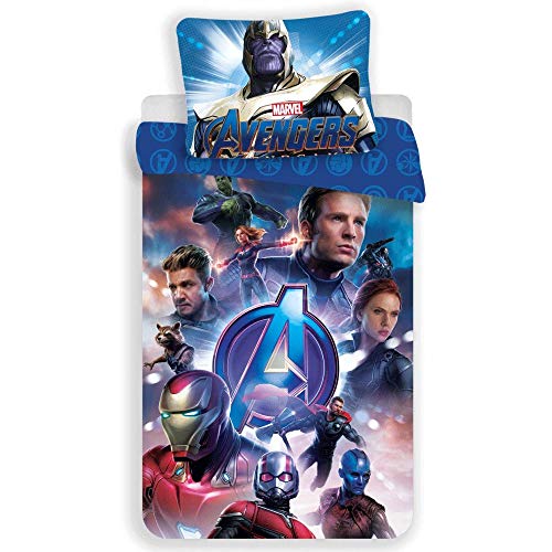 Marvel Funda de edredón 140x200 cm funda de almohada 70x90 cm 100% algodón [azul]