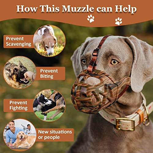 Image of Dog Muzzle, Printed Basket Muzzle for Small Medium Large Dogs Dachshund, Beagle, German Shepherd, Breathable Pet Muzzles to Prevent Biting Chewing Scavenging, Allows Panting and Drinking