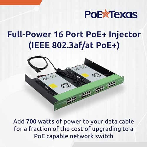 Image of PoE Texas 16 Multi Port IEEE 802.3at PoE+ Injector - Get Full PoE+ On Every Port - Total 700 Watt Power - 10 /100 /1000 Gigabit Data - Active PoE+ Injector for WiFi Access Points, PTZ Cameras, IP Phones