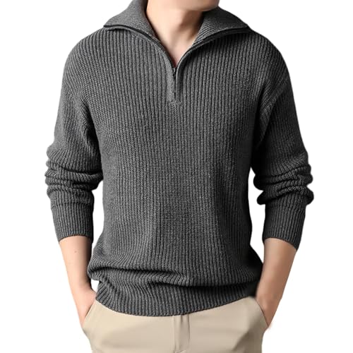 Mens Quarter Zip Crochet Knitted Sweaters Slim Fit Long Sleeve Casual Pullover Mock Neck Knit Textured Polo Sweaters