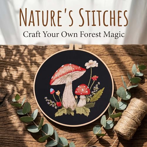 Image of Harimau Adult Beginner Embroidery Starter Kit, Complete Set with 4 Patterns, 2 Hoops, Needles, Scissors, Instruction Guide & Stitching Video Tutorials