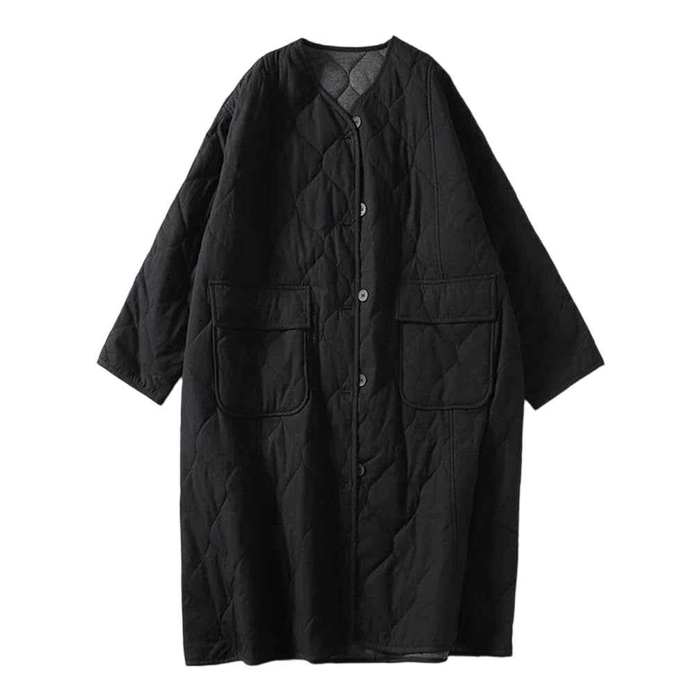 Women Cotton Cardigan Long Stand Collar Single Button Solid Color Artistic Warm Casual Coat Winter