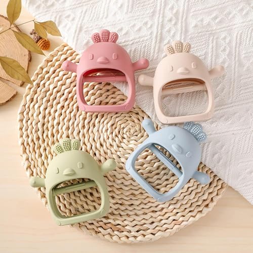 Image of UCRAVO Teething-Silicone-Teether 1 Pack Teething Toys for Baby, Chick Shape Baby Teething Toys, Food-Grade Silicone Mitten Teether for Soothing Teething Pain Relief, Boy Girl Gifts(Pitch)