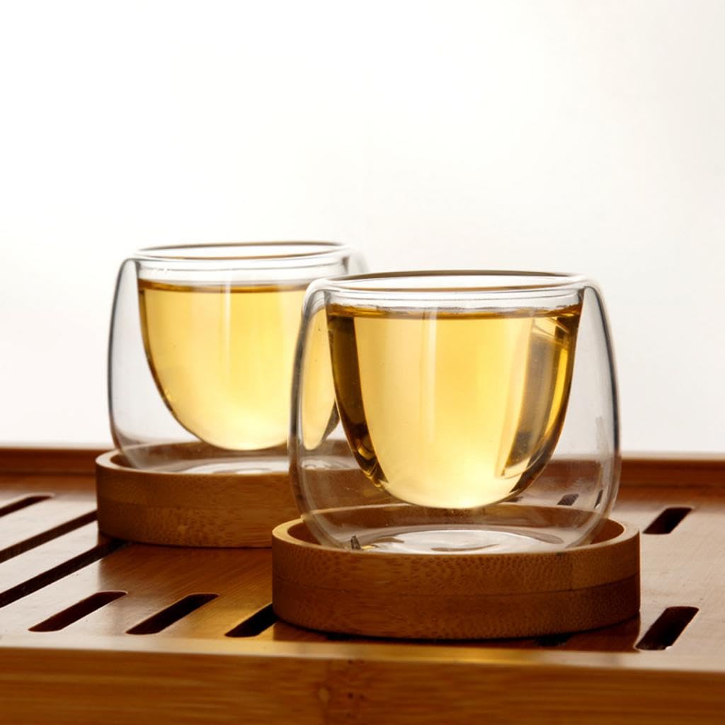 LOVIVER 6 Tazzine da caffè in Vetro a Doppia Parete, Circa 51-60 ml con sottobicchieri, Vetro borosilicato, Tazze per Bicchieri isolanti Trasparenti per tè, Cappuccino, Latte, caffè