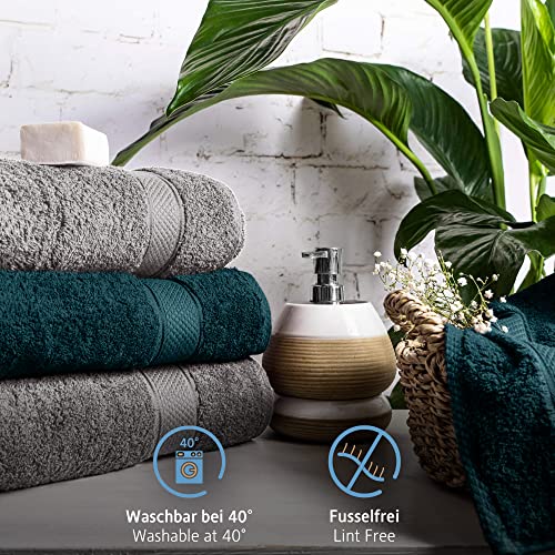 Foto von Komfortec 8er Handtuch Set aus 100% Baumwolle, 4 Badetücher 70x140 und 4 Handtücher 50x100 cm, Frottee, Weich, Towel, Groß, Anthraizt Grau/Petrol