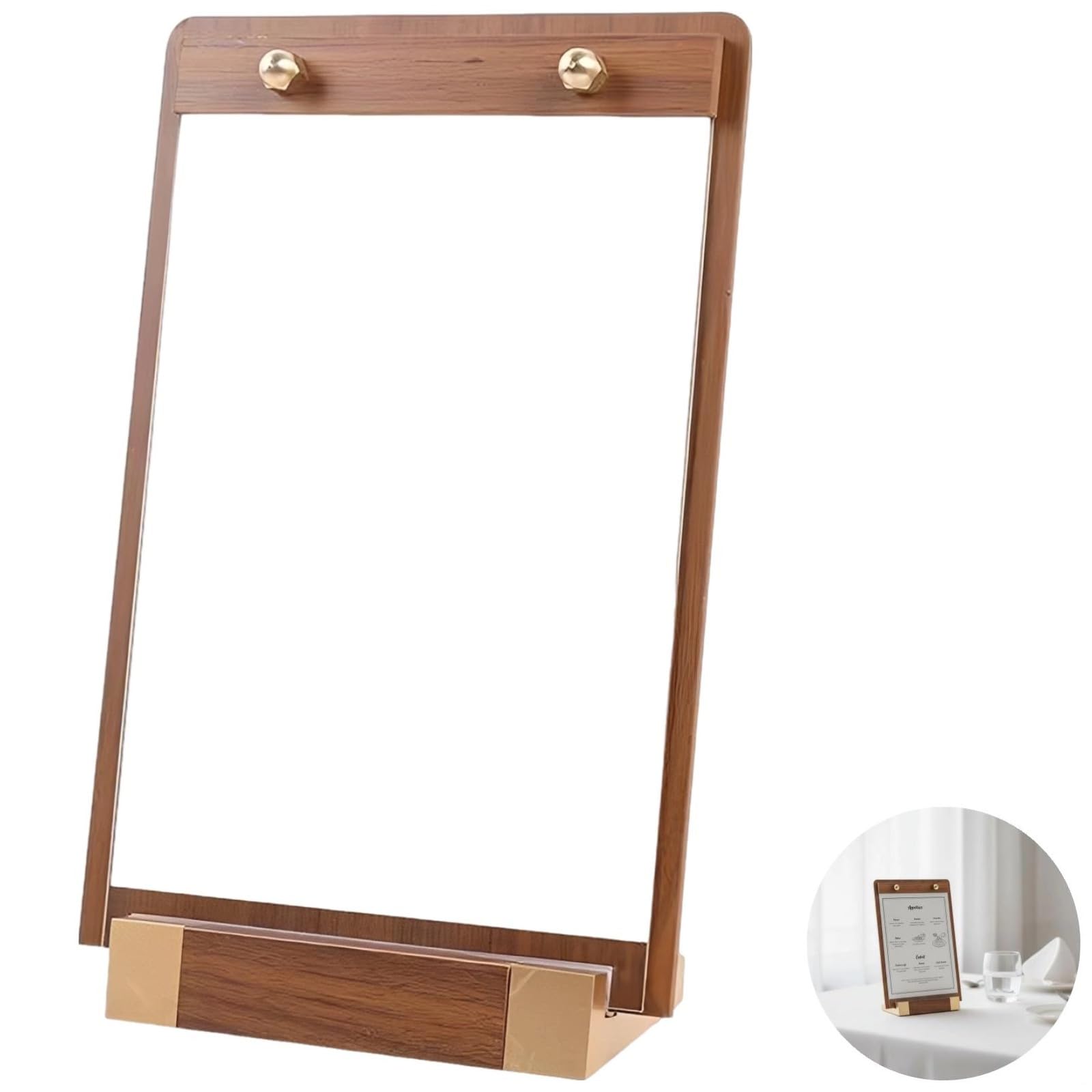 4 soportes de madera de nogal para carteles de mesa, 11.7 x 8.3 pulgadas, soportes de exhibición de menús de madera con bordes redondeados para publicidad, restaurante, boda