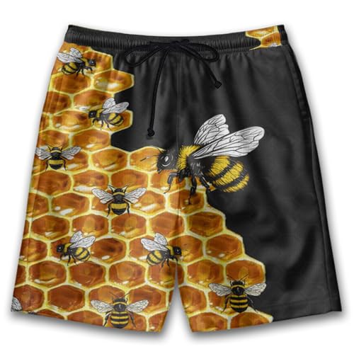 Wild Bee Mens Swim Trunks - Bees Hawaiian Mens Shorts Casual Summer Drawstring Beachwear Shorts