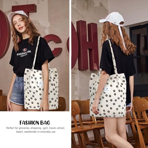 Image of Ayieyill Corduroy Tote Bag for Women Canvas Shoulder Cord Purse with Inner Pocket