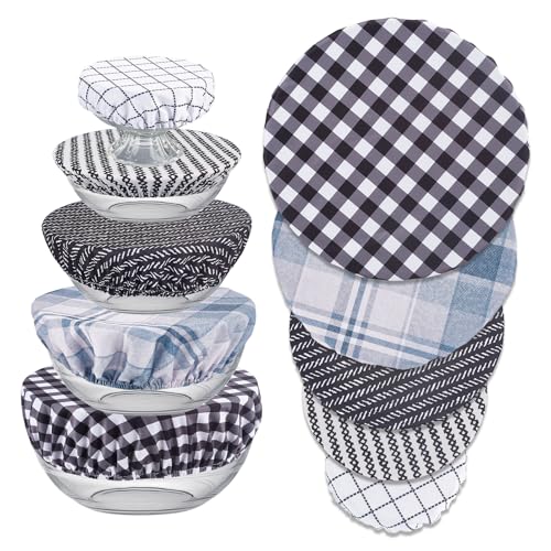 NICENEEDED 5 fundas reutilizables de tela para cuencos, tapas de tela elástica de 5 tamaños, cubierta de almacenamiento elástica, tapa de cuencos de granja, fundas de platos de tela para contenedores