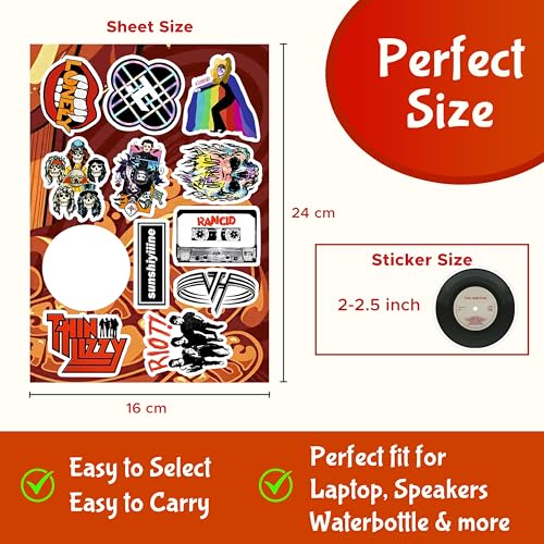 Image of CodersParadise - Pack of 101 Evergreen Rock Band Vinyl Stickers for Laptop, Journal, Guitar, Mobile Phone - Waterproof Residue Free Multicolor Stickers - 3 Inches for Metal, Glass, Wooden