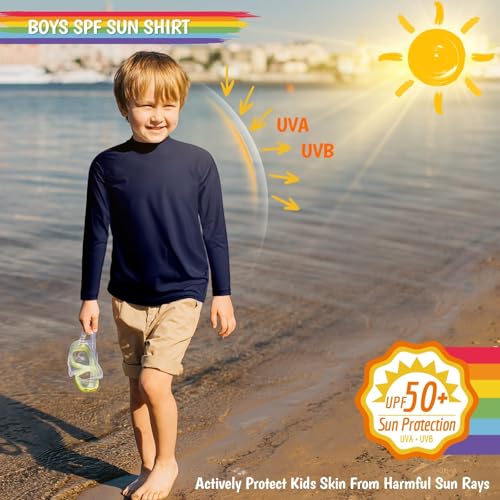 Image of Boys Rash Guard Swim Shirts Long Sleeve UPF 50+ Swimwear Toddler Kids Sun Protection SPF Water Surfing Swimming Shirts 0-16Y