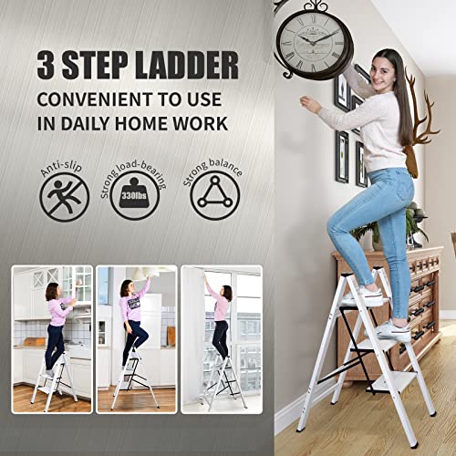 Dofimate 3 Step Ladder,Step Ladder 3 Step Folding,3 Step Ladder Folding Step Stools With Wide Anti-Slip Pedal,Kitchen Ladder 330Lbs Capacity,Aluminum Lightweight Stepladder For Home Office #TOP1