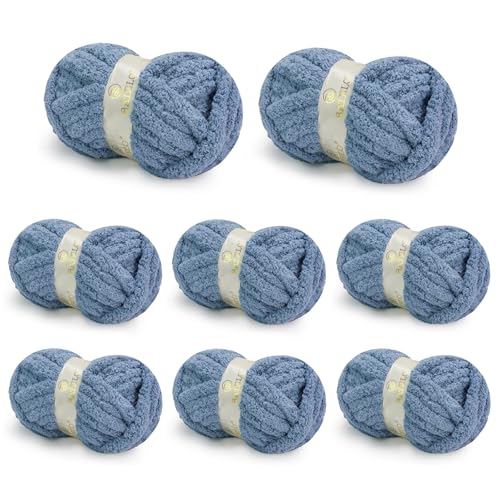 Image of Chunky Yarn for Hand Knitting, Chunky Chenille Blanket Yarn for Crocheting, Bulky Soft Fluffy Chenille for Blanket Project, 8 Pack of 8oz /25yds, Fog Blue