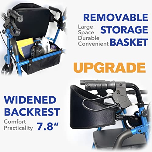Unlicon Medical Rollator Walker With Fold Up & Removable Back Support & Padded Seat, Fold Lock Feature Wheels Rollator Walker With Double Armrests And Pedals #TOP3
