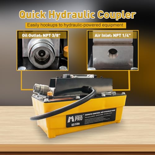 Image of 10,000 PSI Air Hydraulic Pump with 9.8 ft Remote Control, 2.3L Reservoir, NPT 3 /8 inch Oil Outlet, NPT 1 /4 inch Inlet, for Auto Body Frame Machines, Hydraulic Press