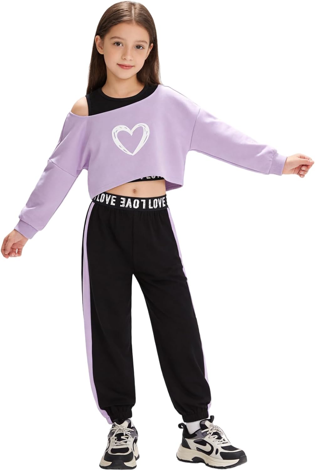 Girls Graphic 3 Piece Outfits Workout Tee Crop Tank and Sweatpants Set