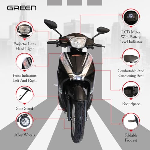 Image of Green Elaan Low Speed Electric Scooter Non RTO 60KM Range Black with Portable Charger