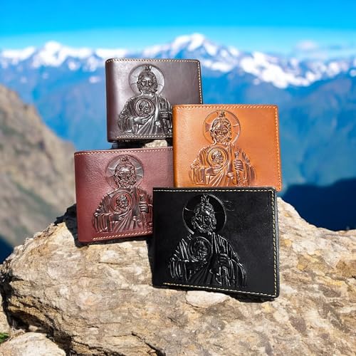 Minimalist Leather Wallet for Men – Saint Jude Embossed Bifold – Slim Western Religious Wallet3