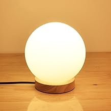 Manraj Modern Globe Table Lamp with Wooden Base, Glass Shade, Bedside Light for Bedroom, Living Room (Pack of 1)