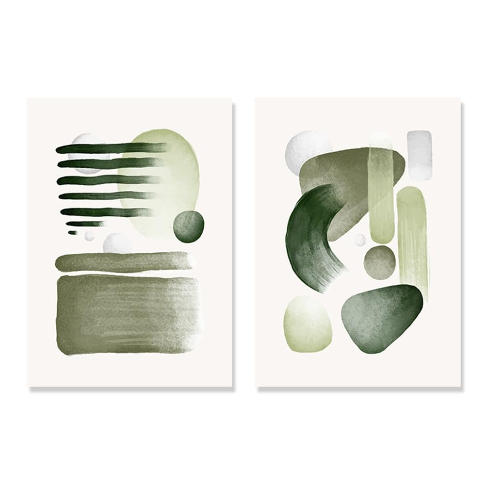 WUHBCZ Pictures,Abstract Green Geometric Brush Watercolor Boho Posters Canvas Painting Wall Art Print Picture Living Room Bedroom Interior Home Decor-50 * 60cm*2PCS (No Frame)