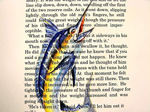 Ernest Hemingway Old Man and the Sea Blue Marlin 8X10 Watercolor Art Print English Literature Student or teacher gift by Barry Singer