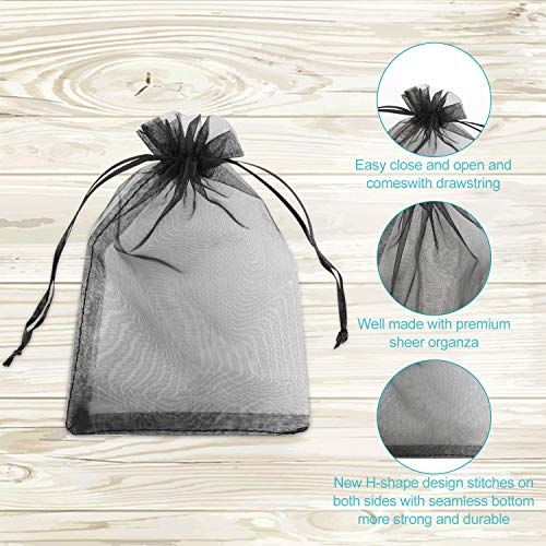 Image of Hopttreely 100PCS 4x6 (10x15cm) Sheer Drawstring Gift Bags, Black Organza Wedding Party Favor Pouches Jewelry Christmas Festival Gift Bags