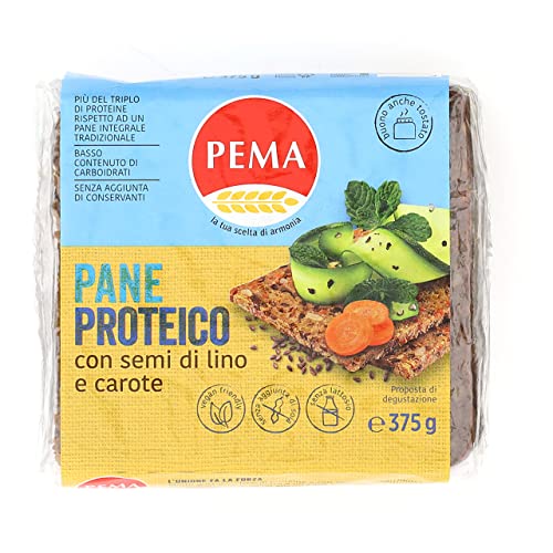 PEMA, Pane Proteico a Ridotto Contenuto di Carboidrati, con Soli Ingredienti Naturali e Ricco di Fibre, 375g