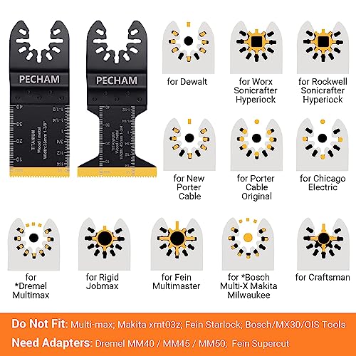 Image of PECHAM 11PCS Titanium Oscillating Tool Blades, Universal Oscillating Multitool Blades Metal Cutting Quick Release for Hard Material Metal Nails Wood Plastic fit More Oscillating Tools