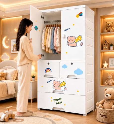 Image of HIWARE Premium Modular Wardrobe for Bedroom, Kids Room and Home | Spacious Clothes Storage Cabinet with Drawers and Shelves | Modern Stylish Design, Heavy Duty, Multiuse Organizer - HSM17144-BEAR